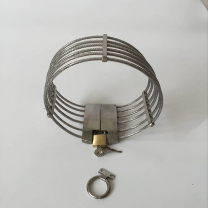 Lockable Stainless Steel Neck Collar Bondage Restraints Wire Chocker Posture Slave BDSM Necklace Metal Collar Adult Sex Toys