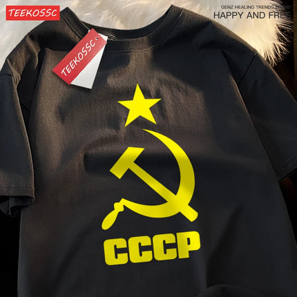 Cccp Hammer Sickle Star T-Shirts Couple Cartoons Sweat T Shirts Personality Summer Clothing Hip Hop Cotton Shirts Men Women
