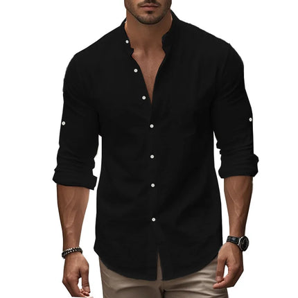 Men's Casual Cotton Linen Shirt Long Sleeve Button Down Slim Fit European Fashion Breathable Daily Wear Tops white shirt