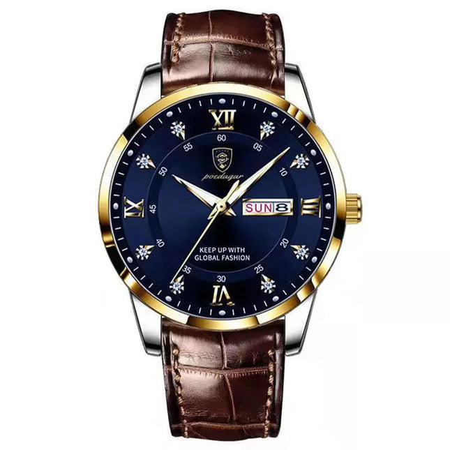 POEDAGAR Casual High Quality Men Watch Waterproof Luminous Leather Original Man Wristwatch Quartz Business Watches For Men Reloj