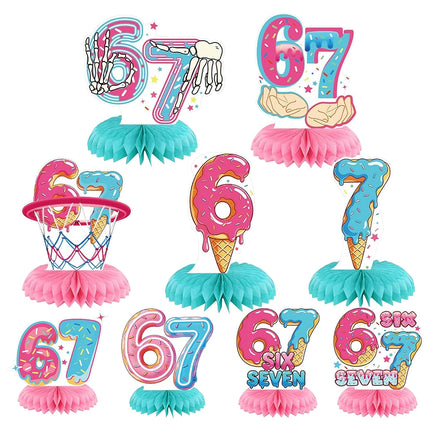 I WAS 6 NOW IM 7 Number 67 Themed Birthday Party Decoration Banner Balloon Cake Toppers＆ Make A Face DIY Stickers Creative Gift