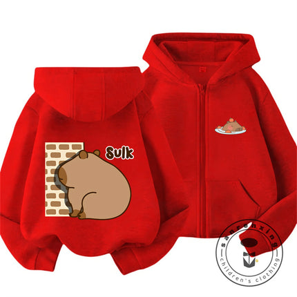 Kids Autumn Winter Capybara Hooded Zip Sweatshirt Boys Girls Cute Kawaii Trendy Cartoon New Style Hoodie 3 14Y