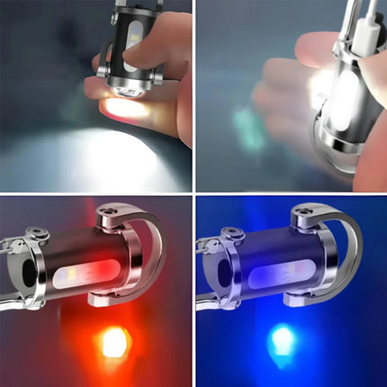 Rechargeable Mini Keychain Flashlight COB Working Light with Outdoor Hook Emergency Warning Light for Camping Walking Hiking