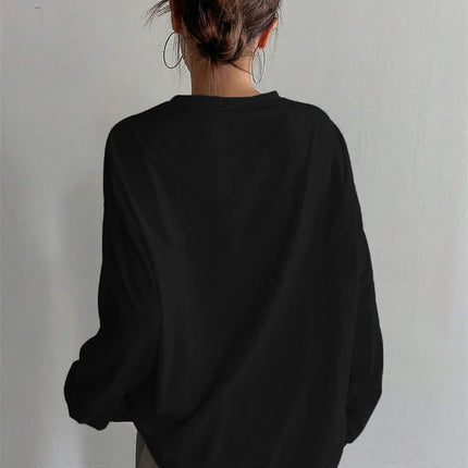 Women's Basic Long Sleeve Loose O-neck T-shirt Autumn Winter Solid Color Tee Top Streetwear