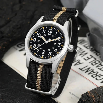 Militado ML05 38mm Military Watch Miyota 2035 Movement Domed Sapphire Crystal C3 Green Luminous 10Bar Waterproof Vintage Watches