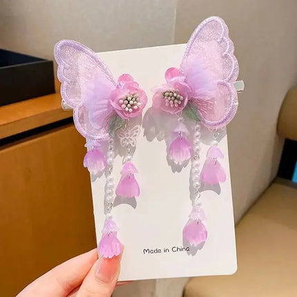 Ethereal Butterfly Hair Clip for Girls - Floating Wing Design with Floral Charm Danglers, Delicate Hair Pins Baby Accessories