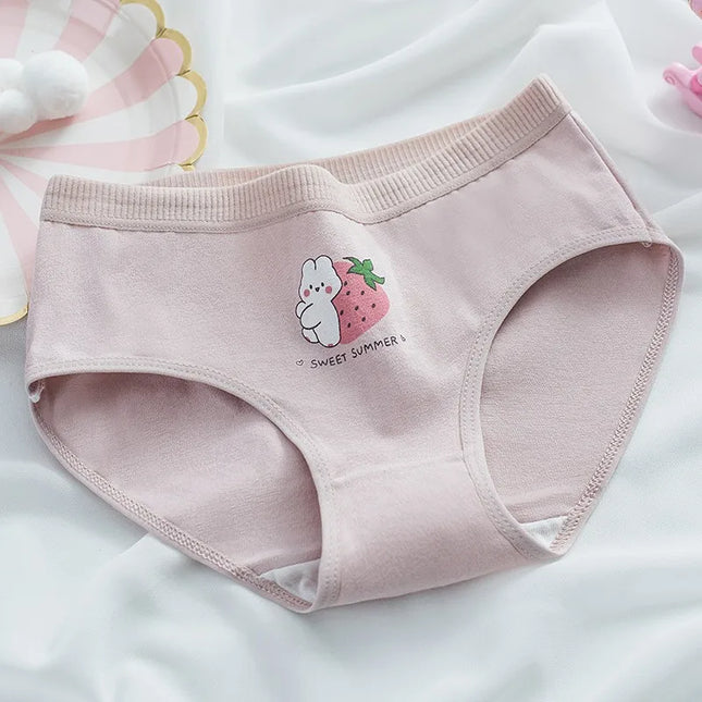 5 PCS Kids Girls Strawberry Print Panties Soft Cotton Antibacterial Briefs For 3-16 Years Children Baby Breathable Underwear