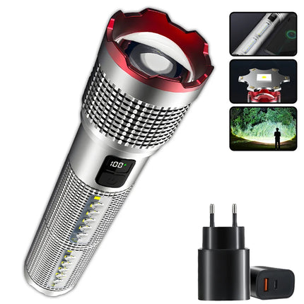 Super Bright LED Flashlight USB Rechargeable Torch Telescopic Zoom Handheld Flashlight Outdoor Camping Emergency Fishing Lantern