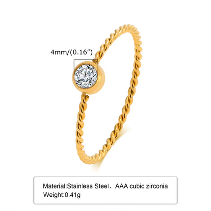 Minimalist Water Drop White Zircon Women Ring, Wave Drop Stainless Steel Ring, 18K Gold Plated Waterproof Luxury Jewelry