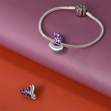 Purple Series 925 Sterling Silver Lily of the Valley Rose Mermaid Witch Hat Charm Fit DIY Bracelet Necklace Charming Gifts