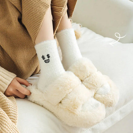 Fashion Couple Winter Toe Wrap Warm Plaid Plush Slippers Men Women Thick Soft Sole Slides Indoor Floor Flat Home Non-slip Shoes
