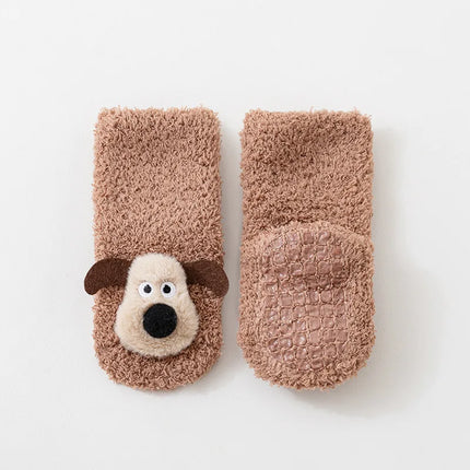 Thick Baby Socks For Autumn And Winter Newborn A-class Floor Socks Anti Slip Cartoon 3D Dog Warm Toddler Socks For Kids 0-3 Y
