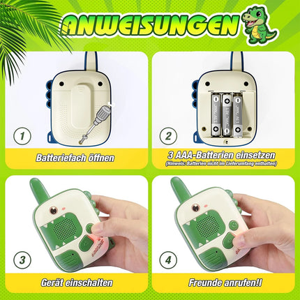 Kids Walkie Talkies 2 Pack, Cute Dinosaur Design Long Distance Transmission, Portable 2 Way Radio Toy for Outdoor Camping Hiking