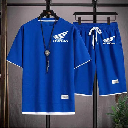 2026 Honda Logo Waffle Men's Summer Short Sleeve And Shorts Two Piece Sets Sports Casual Tracksuit Men Comfortable Cool Shorts O