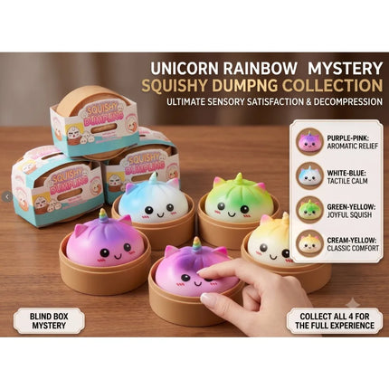 New Viral Large Rainbow Unicorn Bun Squishy Toy, Blind Box, Simulated Soup Dumpling Vent Fidget Toy for Sensory Stress Relief