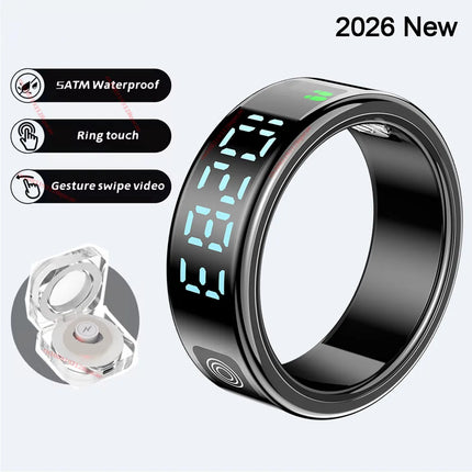 2026 New Smart Ring Display Screen Gestures Brush Video 5ATM Waterproof Remote Camera Blood Pressure Monitoring For Men Women