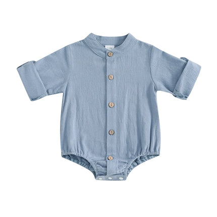 Long Sleeve Baby Boys Rompers Soft Solid Color Buttons Toddler Infant Clothes Bodysuits Fall Spring Casual Newborn Jumpsuits