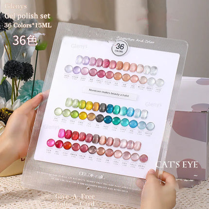 Glenys 36 color cat's eye nail polish gel polishing set with color card semi permanent UV LED varnish gel series nail polish set