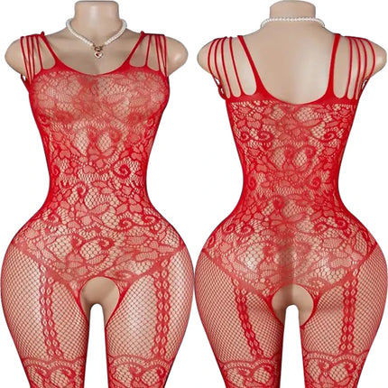 Off Shoulder Open Crotch Underwear Set Black Fishnet Hollow Bodystockings Sexy Crotchless Lingerie Women Erotic Teddy Bra Sets