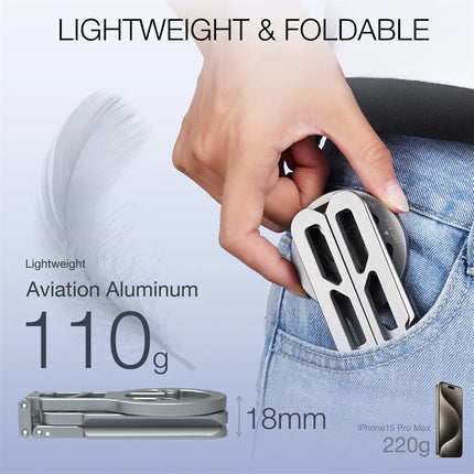 Foldable Magnetic Selfie Stick Tripod w Arca Plate 1/4-20 Cold Shoe Desktop Phone Tripod Mount for Magsafe Iphone 15 14 Samsung