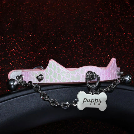 New Leather Collar with Lead Misty Pink Choker Sexy Accessories Spousal Flirting Role Play BDSM Training Unisex Adult Sex Toys
