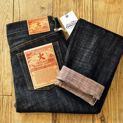 Saucezhan EX315XX-BO-Fire Jeans for Men Furinkazan Selvedge Jeans Mens Jeans Taper Fit 16.8 OZ Silver-plated Buttons Raw Denim