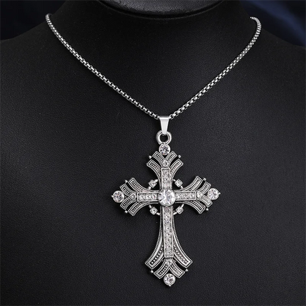 Vintage Cross Pendant Necklace Unisex Versatile Simple Long Sweater Chain Hip Hop Accessory