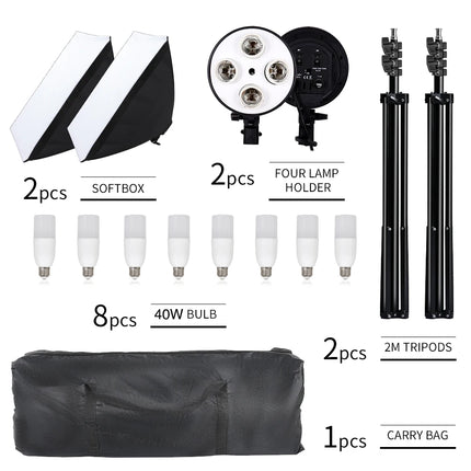 SH Photography Softbox Lighting Kit Four Lamp Softbox Kit 50x70CM Soft Box Equipment E27 Base For Photo Studio Kit Shooting