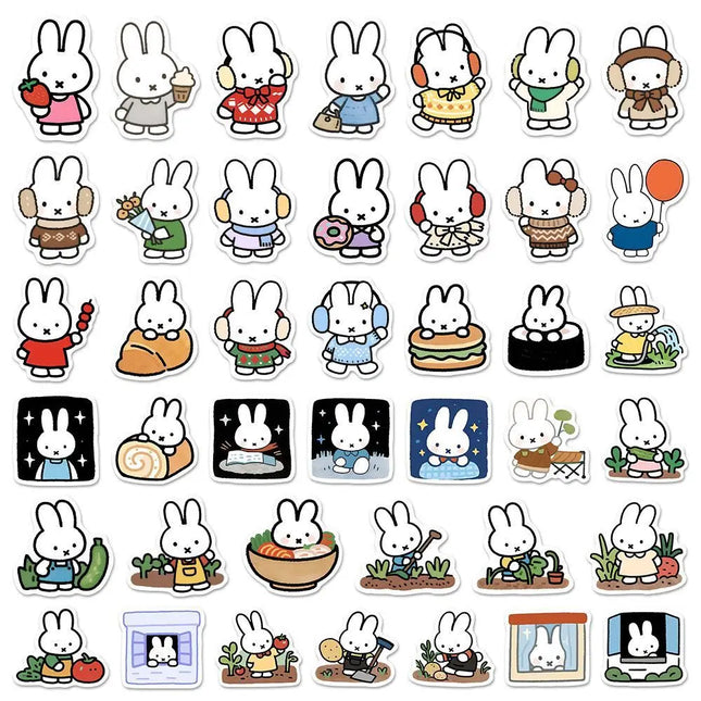 80PCS Kawaii Miffy Cute Sticker Decoration Card DIY Water Cup Phone Refrigerator Luggage Waterproof Stickers Gift Toy for Girl