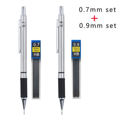 Metal Mechanical Pencil Set with Pencil Grip, Leads Art Drawing Student Office Supplies 0.5/0.7/0.9/2.0mm Automatic Pencil