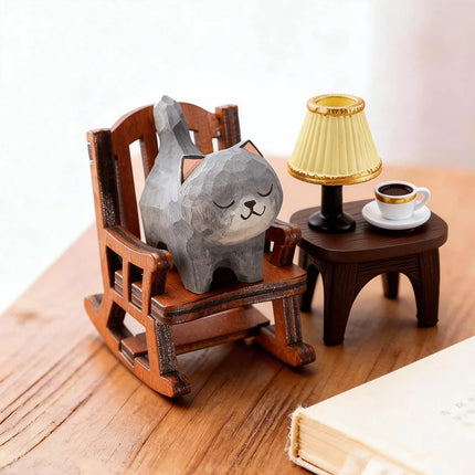 Cute Golden gradient Cat Figurine Decorative Wooden Ornament Miniature Kitten Home Bedroom Office Desk Decoration Gift Statue