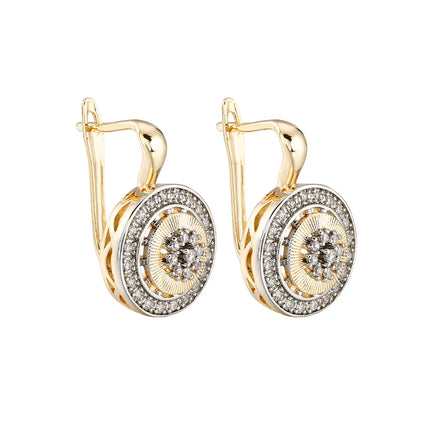 Retro disc design two-color set earrings ring copper plated 14K gold luxury fashion festival party banquet women's jewelry