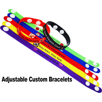 Adjustable Custom Bracelets 2/10/20/50Ct Personalized Rubber Wristband for Motivation, Party Favors, Birthday，Event DIY