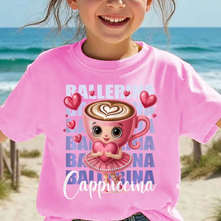 Italian Brainrot Cute Meme T-Shirt for Girls Clothes Ballerina Cappuccino Print Tee Tops Pink Summer Kawaii Outfits Streetwear