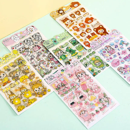 Kawai 4Pcs Pink PET Decorative  Stickers Pack Scrapbooking Stationery School Supplies Korean Stickers