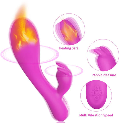 USB Charging Heating AV Rabbit Dildo Vibrator Vagina Clitoris Stimulator G-Spot Adult Game Sex Toys for Women Female Masturbator