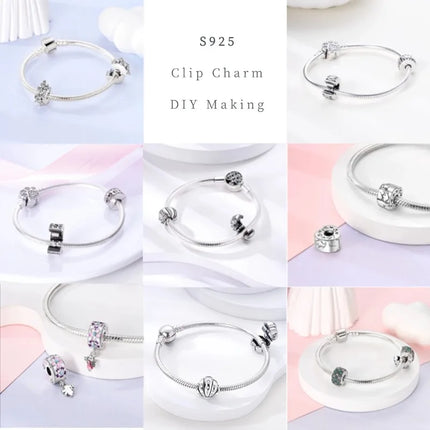 Lucky Clover Clip Charms 925 Sterling Silver Original Black Cat Stopper Clamp Silicone Spacer Charm For DIY Jewelry Bracelet