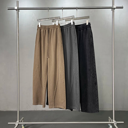 2025 High Street Scattered Edge Personalized Splicing Wide Leg Sweat Pants Men Baggy Vintage Washed Joggers Athletic Drawstring