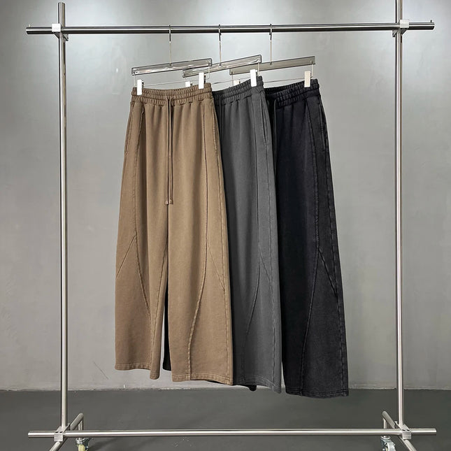 2025 High Street Scattered Edge Personalized Splicing Wide Leg Sweat Pants Men Baggy Vintage Washed Joggers Athletic Drawstring