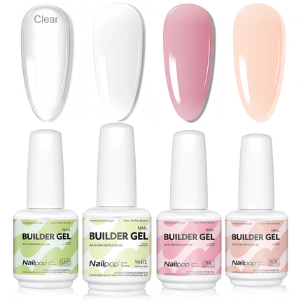 Nailpop 15ml Builder Gel Nail Polish for Nail Apex & Extension Strengthener Upgraded Soak Off UV Gel Rhinestone Glue 4 Colors