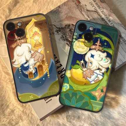 Cartoon Game Paimon Genshin Impact Phone  Case For iPhone 17 16 Pro Max 15 14 13 12 11 Mini Simplicity Short Shockproof Cover