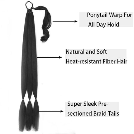 Long Braided Ponytail with Elastic Hair Tie 30 Inch DIY Box Braiding Ponytail Extension Synthetic Braids Fake Tail for Women