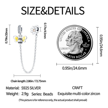Sparkling Clear Silver Safety Chain 925 Sterling Silver Safety Chain Charm Beads Fit Original Bangle Bracelet DIY Jewelry