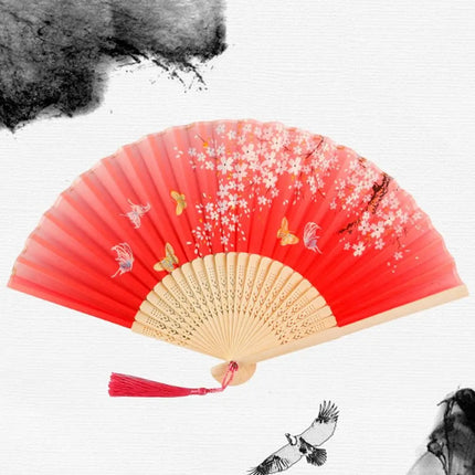 Retro Flower Pattern Home Decoration Elegent Bamboo Folding Fan Chinese Style Painting Handheld Fan Dance Performance Props