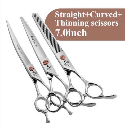Fenice Japanese Steel 7 Inch Professional Pet Dogs Grooming Scissors Kit Straight&Curved &Thinner&Chunker&Fluffy Shear Scissors