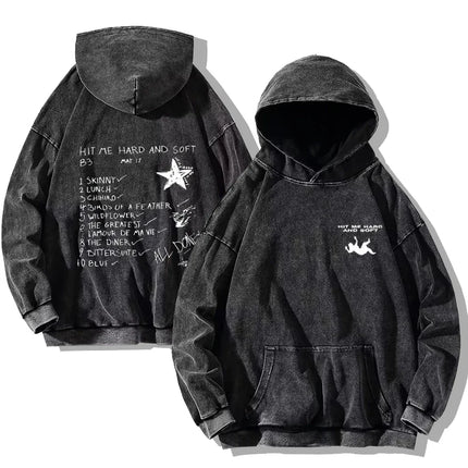 Hit Me Hard and Soft Washed Hoodies Vintage Cotton Hooded Pullover Men's Women's Loose Casual Gothic Sweatshirts Y2K Coat Unisex
