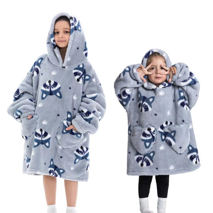 100-160CM Flannel Oversized Hoodie Teenager Girls Boys Pullovers Winter Sweatshirts for Kid Children's Clothing Wearable Blanket