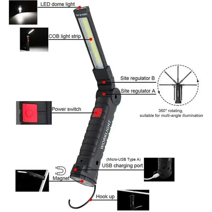 Multifunctional Folding Work Light Portable Rechargeable Flashlight Hook Magnetic Camping Light Outdoor Car Repair Emergency