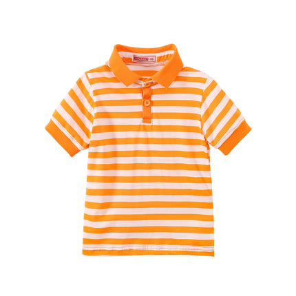 New short sleeved striped polo shirt for girls in summer, fashionable children's clothing for ages 1-9