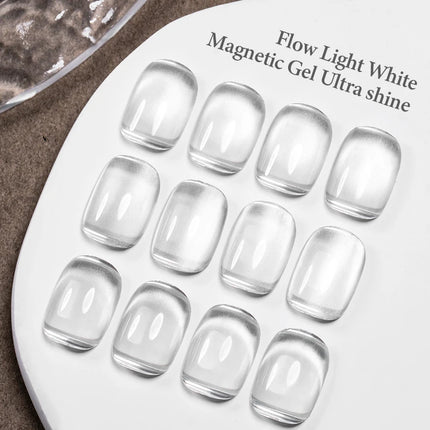 2pc Flow Light White Magnetic Gel Nail Polish Kit - 1pc Cat's Eye Nail Gel + 1pc Magnet Stick, UV LED Soak Off, Long Lasting